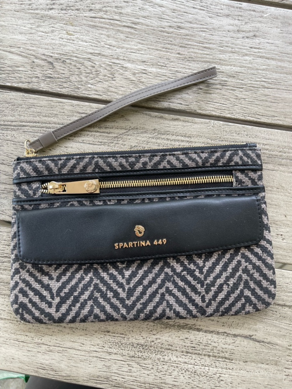 Spartina 449 Maritime Ava Black and Gray Chevron Phone Wristlet